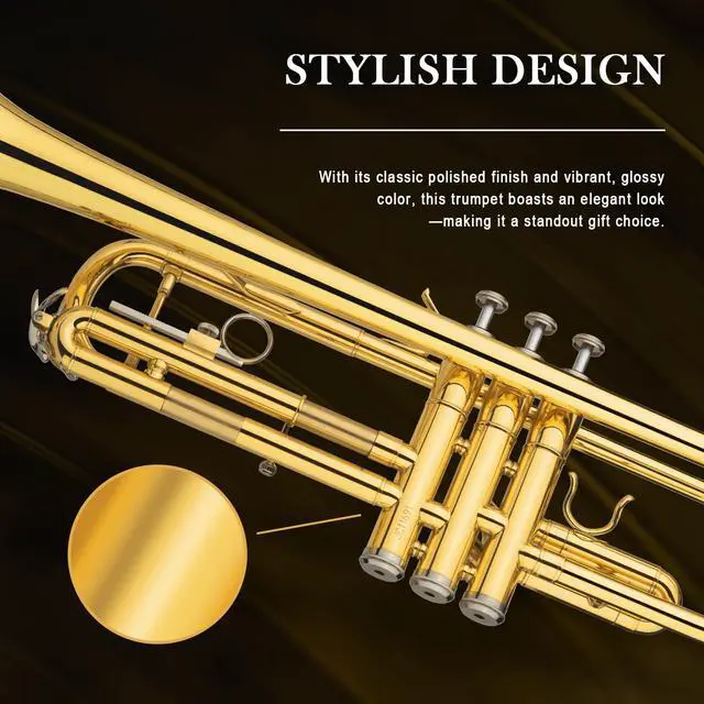 Alt view image 5 of 6 - Bb Standard Trumpet, Student Trumpet Set for Beginner, Brass Trumpet Instrument with Hard Case, Cleaning Kit, 7C Mouthpiece and Gloves, Ideal Gift for School Band Orchestra, QTP-01, Golden