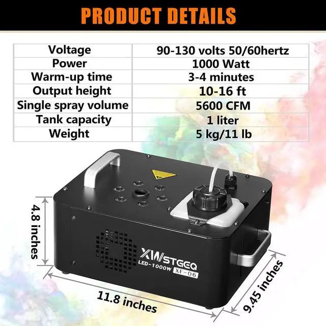 Alt view image 5 of 7 - 1000W Vertical Fog Smoke Machine with LED Lights Wireless Remote | 6 Color Changing LED, Auto One-Touch Spray, Vertical Mountable, Non-Toxic Fog for Halloween Wedding DJ Stage Party