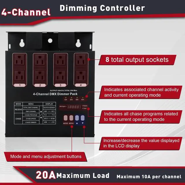 Alt view image 2 of 6 - Dmx Dimmer Pack with Dmx 4-Channel Dmx512 Dimmer Pack Suitable for Stage Lighting Control