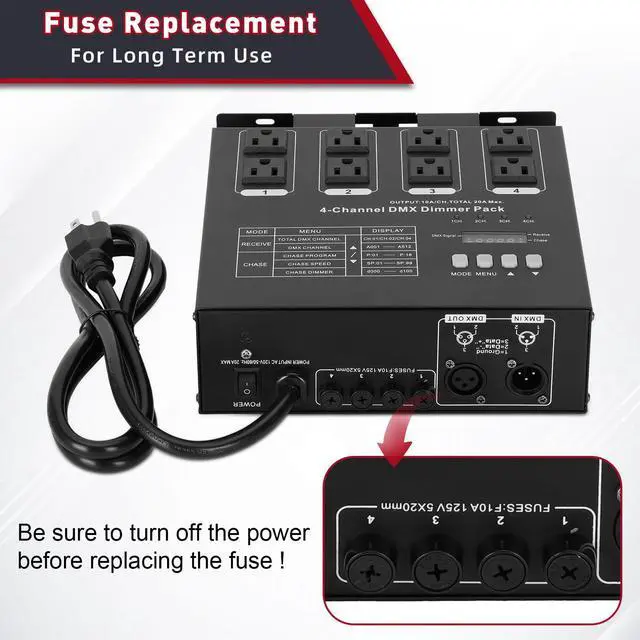 Alt view image 6 of 6 - Dmx Dimmer Pack with Dmx 4-Channel Dmx512 Dimmer Pack Suitable for Stage Lighting Control