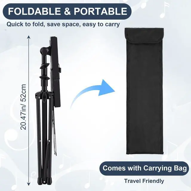 Alt view image 5 of 6 - 6 Pack Portable Folding Music Stand with Carrying Bags, Dual Use Metal Desktop Book Holder, Adjustable Height 25.659", Stable Tripod for Musicians, Students & Band(Black)