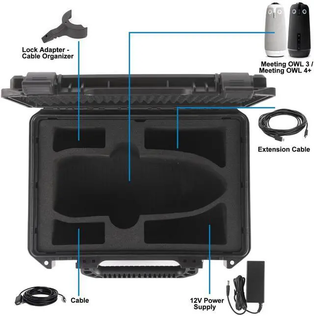 Alt view image 2 of 7 - Hard Case for Meeting Owl 3, Travel & Storage Case Compatible with Meeting Owl 3, Meeting Owl 4+, Holds Expansion Mic, Cords, Accessories & Lock Adapter