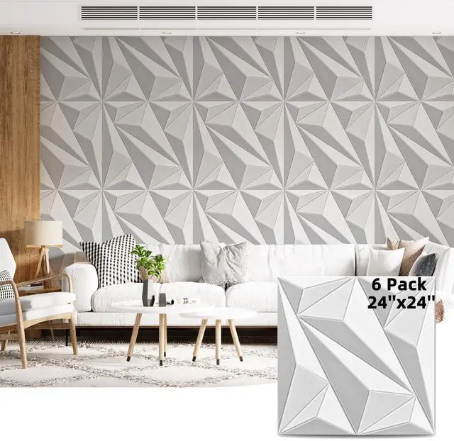Main image of Acoustic Wall Panels, 24 X 24 Inch White and Gray, 6 Pack | Soundproof Wall Panels, Sound Dampening, 3D Wall Decor, Absorbing Panels, Heavy Duty Self Adhesive, Cuttable