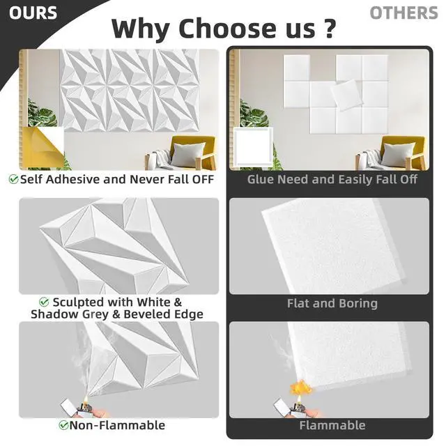 Alt view image 4 of 7 - Acoustic Wall Panels, 24 X 24 Inch White and Gray, 6 Pack | Soundproof Wall Panels, Sound Dampening, 3D Wall Decor, Absorbing Panels, Heavy Duty Self Adhesive, Cuttable