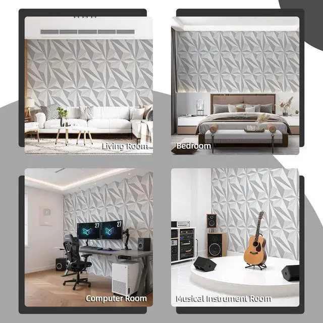 Alt view image 6 of 7 - Acoustic Wall Panels, 24 X 24 Inch White and Gray, 6 Pack | Soundproof Wall Panels, Sound Dampening, 3D Wall Decor, Absorbing Panels, Heavy Duty Self Adhesive, Cuttable
