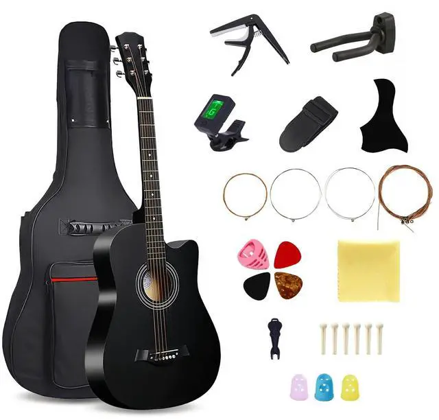 Main image of 38inch Wood Acoustic Guitar, 6 Steel-String Acoustic Guitar With Guitar Bag, Elementary Tutorial of Folk Guitar for Beginners and Adults. (Black)