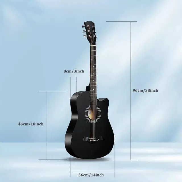 Alt view image 4 of 5 - 38inch Wood Acoustic Guitar, 6 Steel-String Acoustic Guitar With Guitar Bag, Elementary Tutorial of Folk Guitar for Beginners and Adults. (Black)