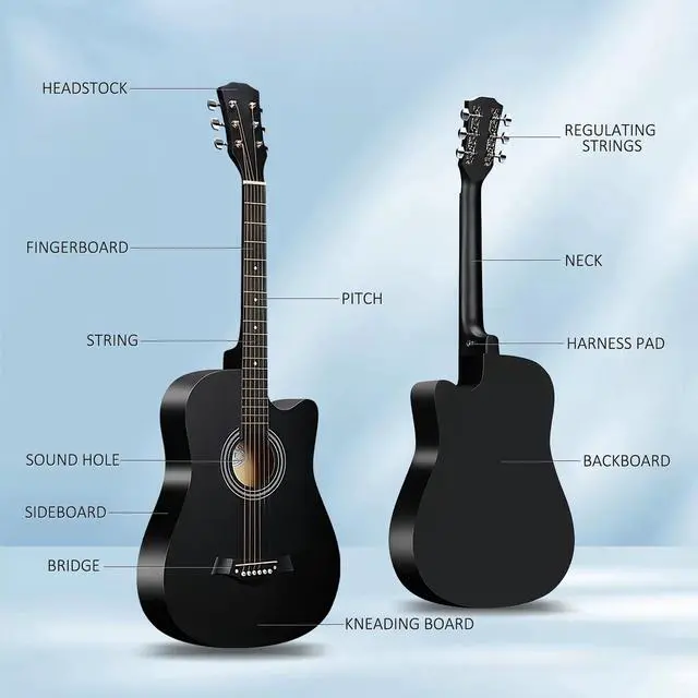 Alt view image 5 of 5 - 38inch Wood Acoustic Guitar, 6 Steel-String Acoustic Guitar With Guitar Bag, Elementary Tutorial of Folk Guitar for Beginners and Adults. (Black)