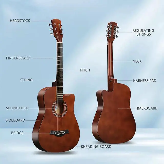 Alt view image 2 of 5 - 38inch Wood Acoustic Guitar for Adults, 6 Steel-String Acoustic Guitar With Guitar Bag, Elementary Tutorial of Folk Guitar for Beginners