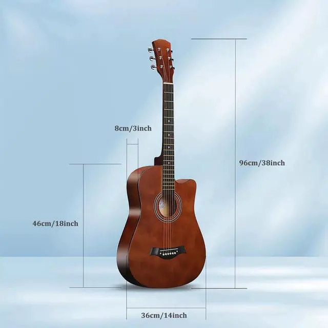 Alt view image 3 of 5 - 38inch Wood Acoustic Guitar for Adults, 6 Steel-String Acoustic Guitar With Guitar Bag, Elementary Tutorial of Folk Guitar for Beginners