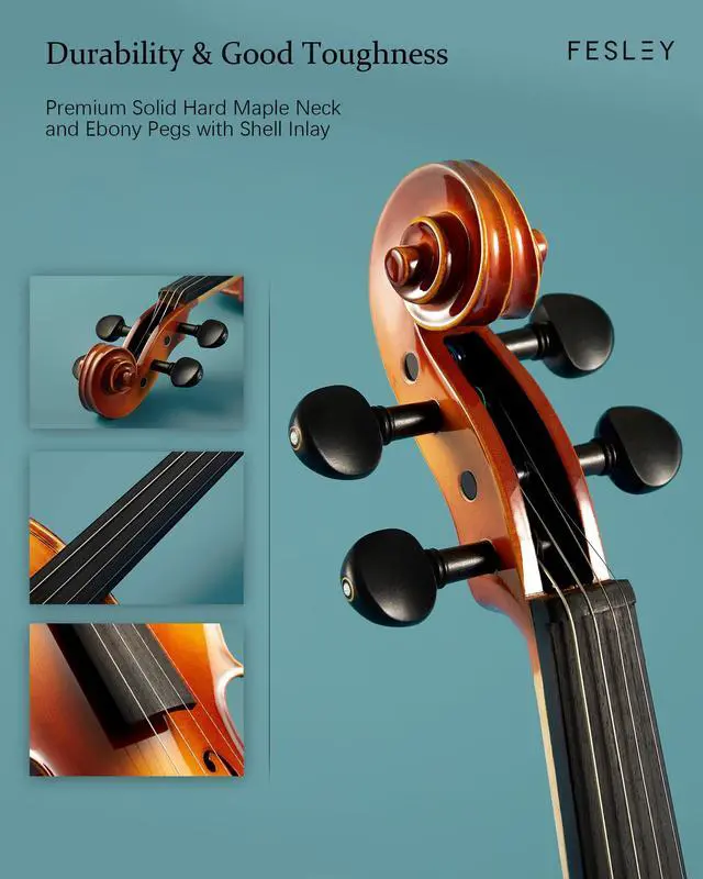 Alt view image 2 of 7 - Violin Fiddle Full Set: 4/4 Polished Violin Kit for Beginners, Acoustic Violin with Hard Case, Solidwood Hand Made Starter Kit with Bow, Shoulder Rest, Tuner, Extra Strings