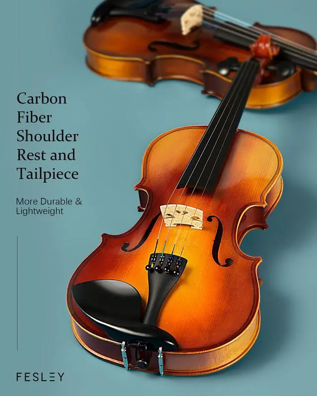 Alt view image 4 of 7 - Violin Fiddle Full Set: 4/4 Polished Violin Kit for Beginners, Acoustic Violin with Hard Case, Solidwood Hand Made Starter Kit with Bow, Shoulder Rest, Tuner, Extra Strings