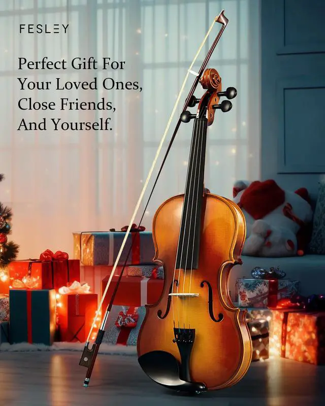 Alt view image 6 of 7 - Violin Fiddle Full Set: 4/4 Polished Violin Kit for Beginners, Acoustic Violin with Hard Case, Solidwood Hand Made Starter Kit with Bow, Shoulder Rest, Tuner, Extra Strings