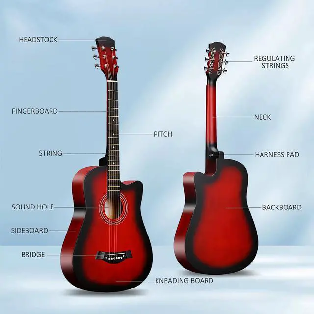 Alt view image 2 of 5 - 38inch Wood Acoustic Guitar for Adults, 6 Steel-String Acoustic Guitar With Guitar Bag, Elementary Tutorial of Folk Guitar for Beginners
