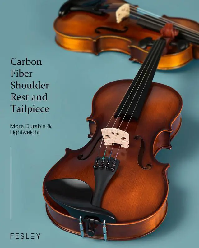 Alt view image 3 of 7 - 4/4 Beginner Violin Kit for Adults & Teens, Full Size Acoustic Violin Set with Hard Case, Bow, Shoulder Rest, Digital Tuner & Extra Strings, Handmade Solid Wood Student Violin