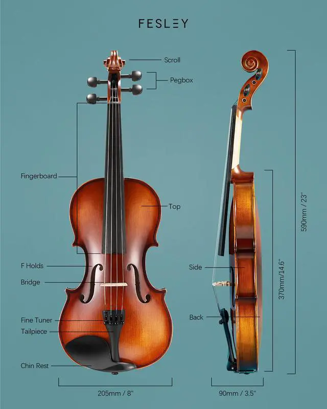 Alt view image 4 of 7 - 4/4 Beginner Violin Kit for Adults & Teens, Full Size Acoustic Violin Set with Hard Case, Bow, Shoulder Rest, Digital Tuner & Extra Strings, Handmade Solid Wood Student Violin