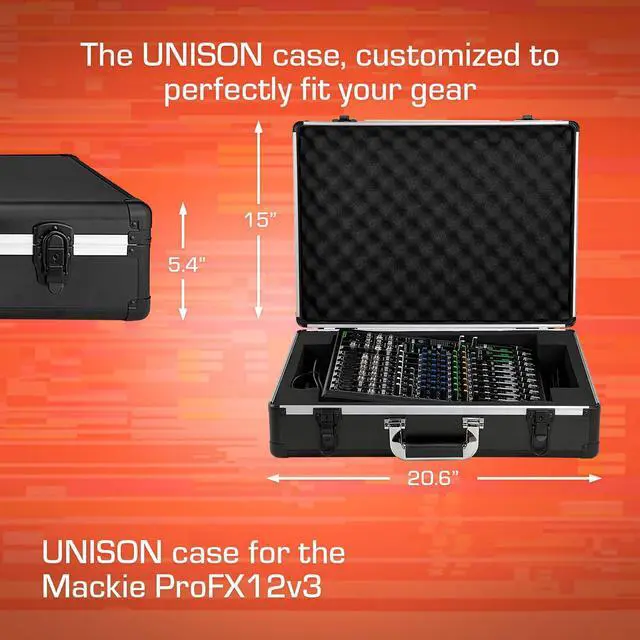 Alt view image 5 of 5 - Mackie ProFX12v3 Case - Ultra-Lightweight UNISON Hard Case | Ultra-Lightweight and Durable Aluminum Case, Die-Cut Foam Padded Interior With Cable Storage Space, Comfortable Padded Handle