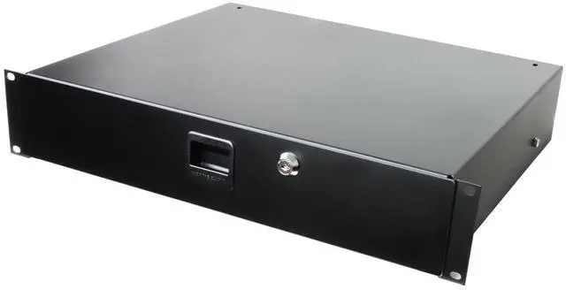 Main image of 3232LK Standard Sliding Steel Rack Drawer for 2 Rack Spaces (2U) with Slam Latch & Key Lock, 14 Inch Deep Gear Storage