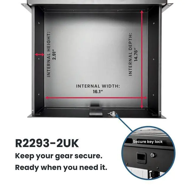 Alt view image 3 of 6 - 3232LK Standard Sliding Steel Rack Drawer for 2 Rack Spaces (2U) with Slam Latch & Key Lock, 14 Inch Deep Gear Storage