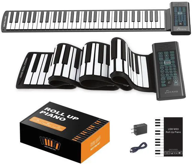 Main image of 61 Keys Roll Up Piano, Portable Foldable Hand Roll Keyboard, 128 Tones & Rhythms, 14 Demo Songs, Wired MIDI, Builtin Speaker, Headphone Jack, Rechargeable Battery for Beginners Travel and Gifts