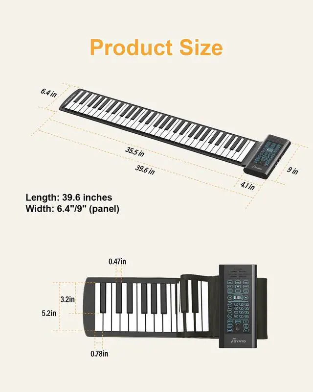 Alt view image 2 of 6 - 61 Keys Roll Up Piano, Portable Foldable Hand Roll Keyboard, 128 Tones & Rhythms, 14 Demo Songs, Wired MIDI, Builtin Speaker, Headphone Jack, Rechargeable Battery for Beginners Travel and Gifts