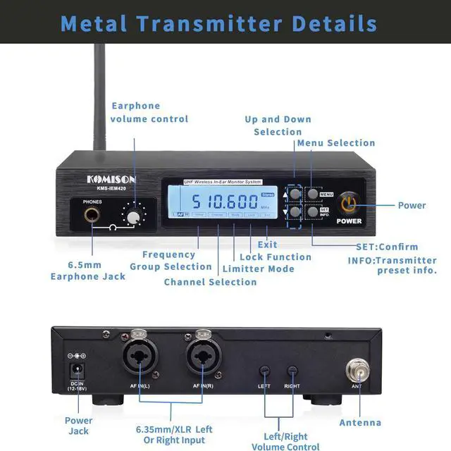 Alt view image 2 of 6 - Mono Wireless in Ear Monitor System, IEM System, 4 Bodypacks