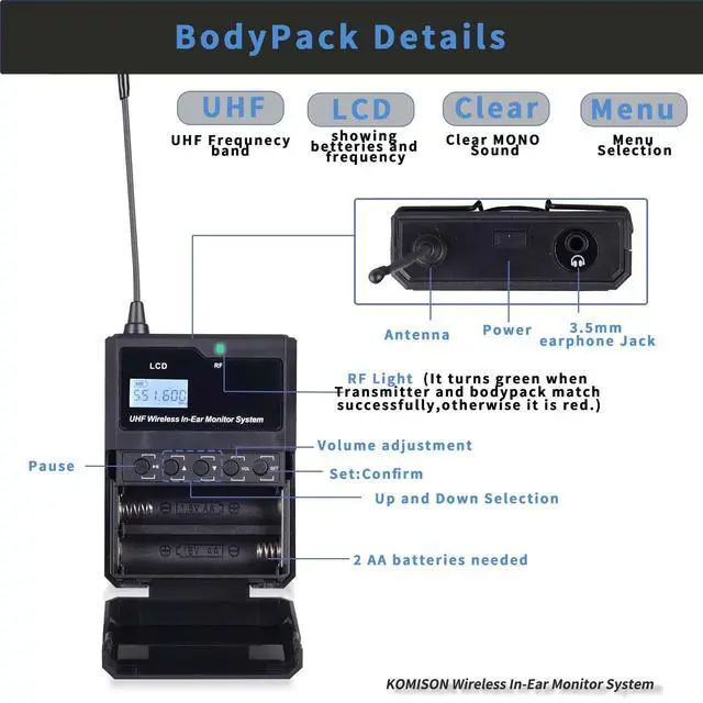 Alt view image 3 of 6 - Mono Wireless in Ear Monitor System, IEM System, 4 Bodypacks