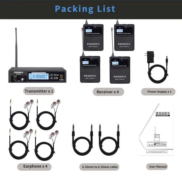 Alt view image 6 of 6 - Mono Wireless in Ear Monitor System, IEM System, 4 Bodypacks