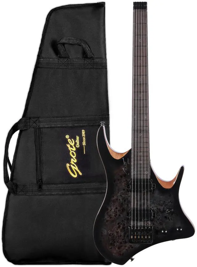 Main image of Headless Electric Guitar Mahogany Body Maple Neck Lightweight guitar with Gigbag GRHL-004 (Black)