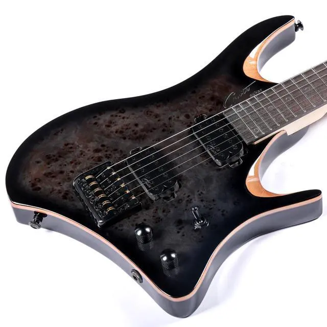 Alt view image 7 of 7 - Headless Electric Guitar Mahogany Body Maple Neck Lightweight guitar with Gigbag GRHL-004 (Black)
