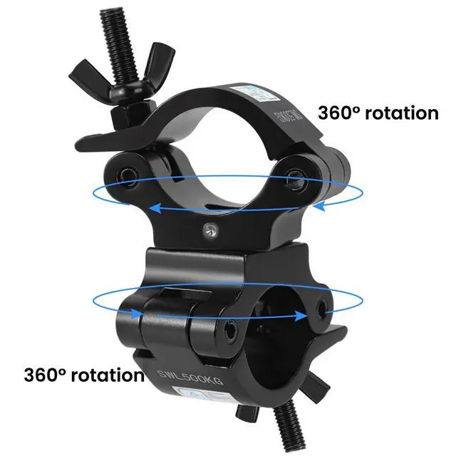 Alt view image 3 of 7 - 2 Inch Pro-Swivel Truss Clamp Black, 2 Packs 2 Inch Heavy Duty 1100lb Swivel Coupler Truss Clamps, Dual Head Turn As Needed Two 360 Degree Lighting Clamps, Fit Pipe/Truss OD 48-52mm