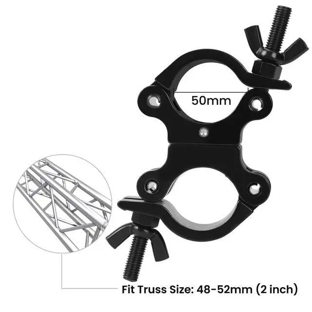 Alt view image 4 of 7 - 2 Inch Pro-Swivel Truss Clamp Black, 2 Packs 2 Inch Heavy Duty 1100lb Swivel Coupler Truss Clamps, Dual Head Turn As Needed Two 360 Degree Lighting Clamps, Fit Pipe/Truss OD 48-52mm