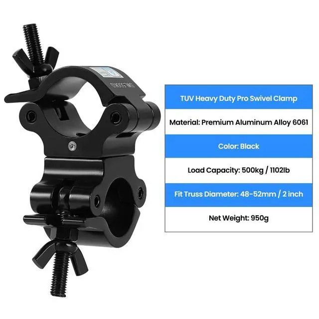 Alt view image 7 of 7 - 2 Inch Pro-Swivel Truss Clamp Black, 2 Packs 2 Inch Heavy Duty 1100lb Swivel Coupler Truss Clamps, Dual Head Turn As Needed Two 360 Degree Lighting Clamps, Fit Pipe/Truss OD 48-52mm