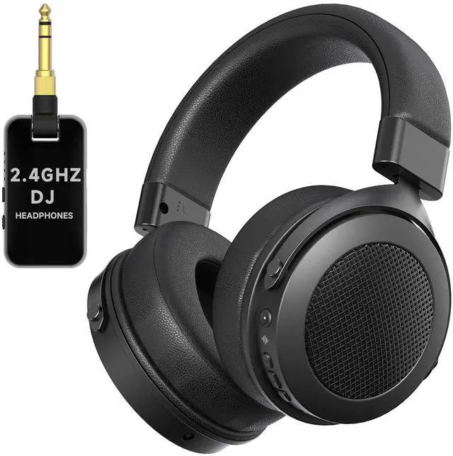 Main image of 2.4GHz Wireless Headphones for Guitar Amp, 20ms Low Latency | Over Ear Headphones with 6.35mm & 3.5mm Jack, for Bass Guitar Studio Monitor & Mixing DJ AMP Keyboard, Black