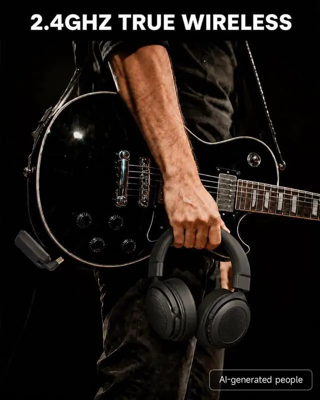 Alt view image 2 of 7 - 2.4GHz Wireless Headphones for Guitar Amp, 20ms Low Latency | Over Ear Headphones with 6.35mm & 3.5mm Jack, for Bass Guitar Studio Monitor & Mixing DJ AMP Keyboard, Black