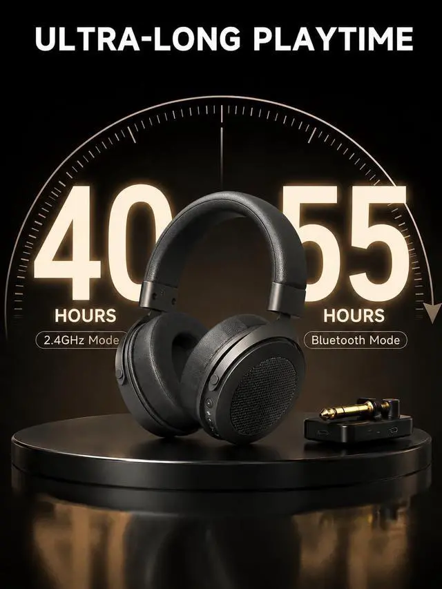 Alt view image 7 of 7 - 2.4GHz Wireless Headphones for Guitar Amp, 20ms Low Latency | Over Ear Headphones with 6.35mm & 3.5mm Jack, for Bass Guitar Studio Monitor & Mixing DJ AMP Keyboard, Black