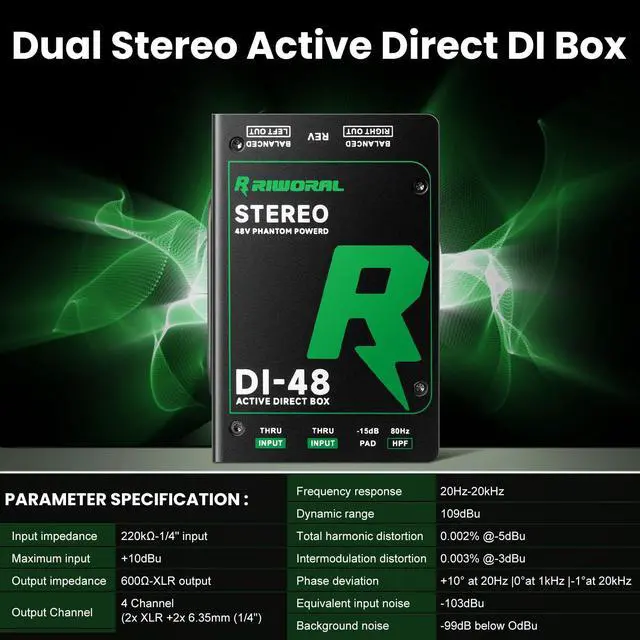 Alt view image 2 of 7 - Direct Box with Dual 1/4 High-Impedance Stereo Inputs Di Boxes Support For Guitar/Bass Instruments Premium Direct Injection Active Di Box For Thru & XLR Outputs (Direct Box)