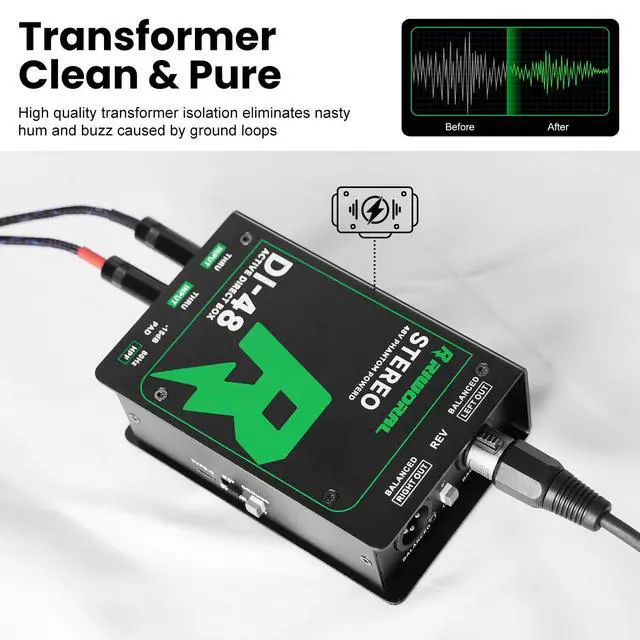 Alt view image 6 of 7 - Direct Box with Dual 1/4 High-Impedance Stereo Inputs Di Boxes Support For Guitar/Bass Instruments Premium Direct Injection Active Di Box For Thru & XLR Outputs (Direct Box)