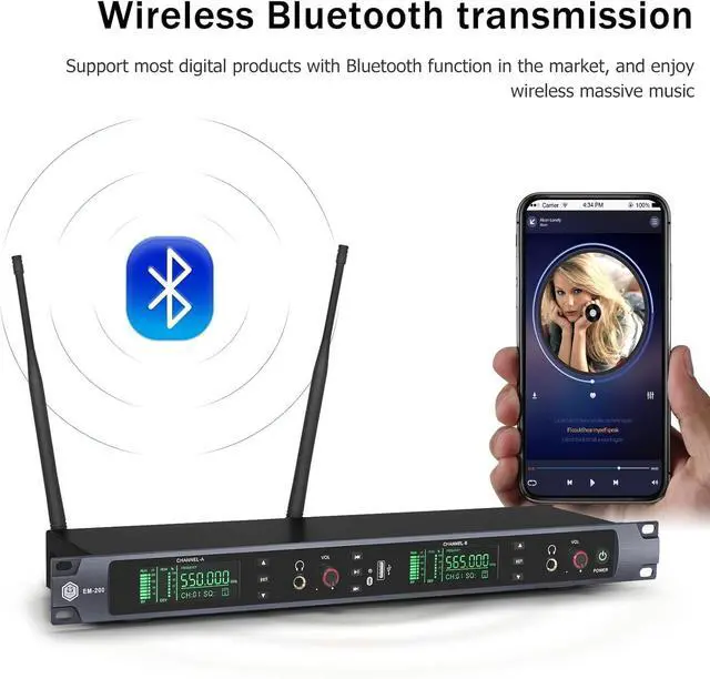 Alt view image 2 of 7 - UHF Wireless in Ear Monitor System, 2 Channel with 4 Bodypacks Mono IEM System, PLL Technology, 300ft Range, Ultra-Low Latency for Live Stage, Recording Studio & Musicians
