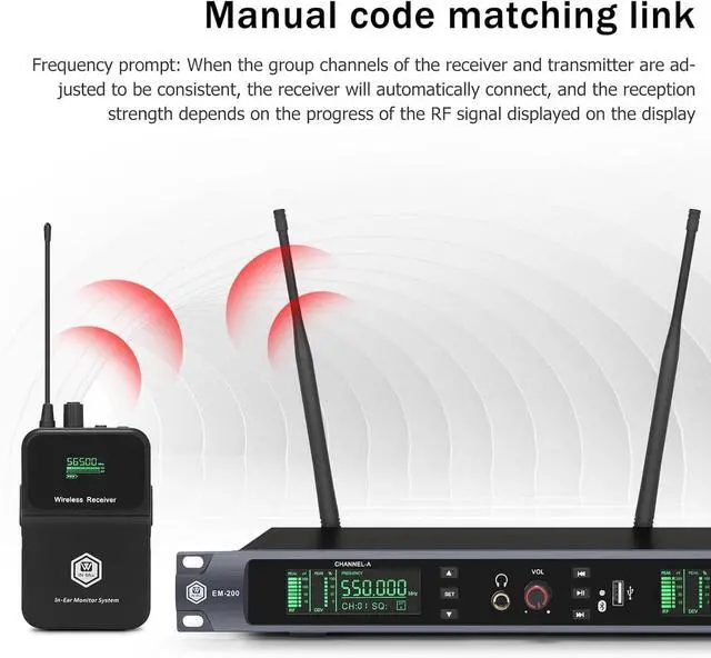Alt view image 3 of 7 - UHF Wireless in Ear Monitor System, 2 Channel with 4 Bodypacks Mono IEM System, PLL Technology, 300ft Range, Ultra-Low Latency for Live Stage, Recording Studio & Musicians