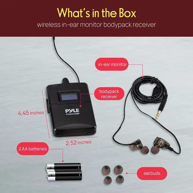 Alt view image 2 of 6 - Wireless in-Ear Monitor Bodypack Receiver IEM in Ear Monitor System with Dual Driver Earphones, 220 Frequencies, Stable Transmission, for Stage, Rehearsal, Studio - Compatible with PYIEM103