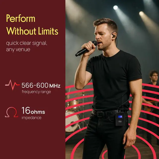 Alt view image 5 of 6 - Wireless in-Ear Monitor Bodypack Receiver IEM in Ear Monitor System with Dual Driver Earphones, 220 Frequencies, Stable Transmission, for Stage, Rehearsal, Studio - Compatible with PYIEM103