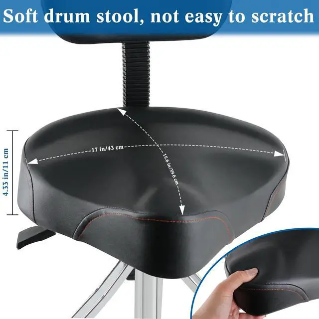 Alt view image 3 of 7 - Drum Throne with Backrest Airlift Drum Chair Motorcycle Style Height Adjustable Heavy Duty Saddle Drum Seat with Backrest, Drum Stools with Back Rest for Drummer AdultsMotorcycle Black