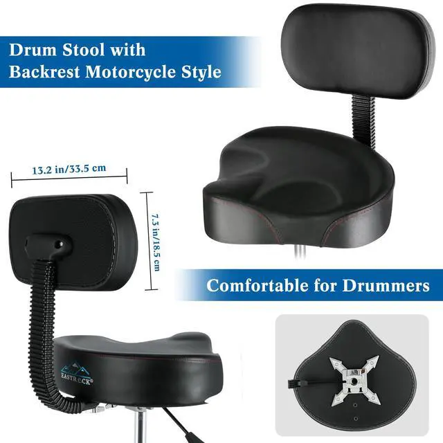 Alt view image 5 of 7 - Drum Throne with Backrest Airlift Drum Chair Motorcycle Style Height Adjustable Heavy Duty Saddle Drum Seat with Backrest, Drum Stools with Back Rest for Drummer AdultsMotorcycle Black