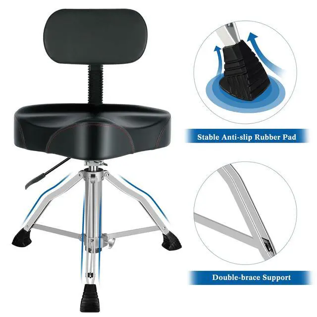 Alt view image 4 of 7 - Drum Throne with Backrest Airlift Drum Chair Motorcycle Style Height Adjustable Heavy Duty Saddle Drum Seat with Backrest, Drum Stools with Back Rest for Drummer AdultsMotorcycle Black