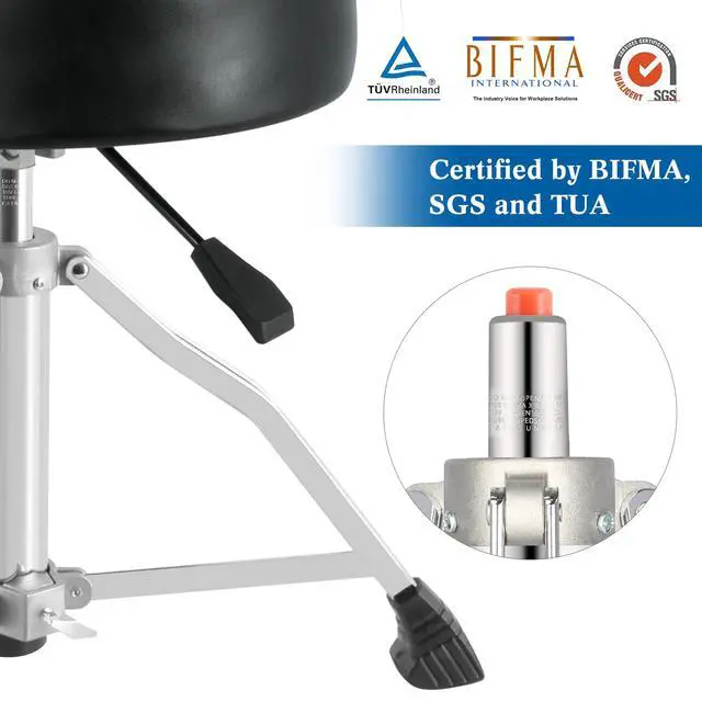 Alt view image 7 of 7 - Drum Throne with Backrest Airlift Drum Chair Motorcycle Style Height Adjustable Heavy Duty Saddle Drum Seat with Backrest, Drum Stools with Back Rest for Drummer AdultsMotorcycle Black