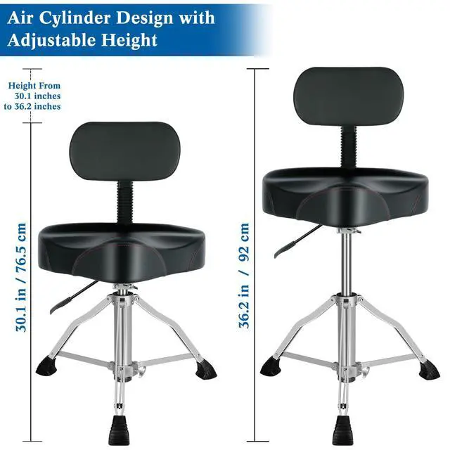 Alt view image 6 of 7 - Drum Throne with Backrest Airlift Drum Chair Motorcycle Style Height Adjustable Heavy Duty Saddle Drum Seat with Backrest, Drum Stools with Back Rest for Drummer AdultsMotorcycle Black