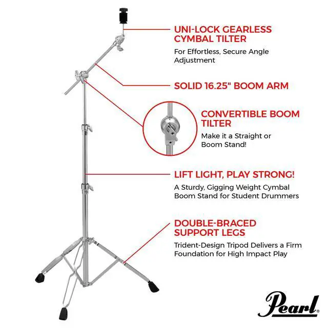 Alt view image 2 of 3 - BC830 Double-Braced Cymbal Boom Stand, Medium Weight Boom Stand with Gearless UniLock Cymbal Tilter, Three-Tier Height Adjustment, and Sturdy Double-Braced legs