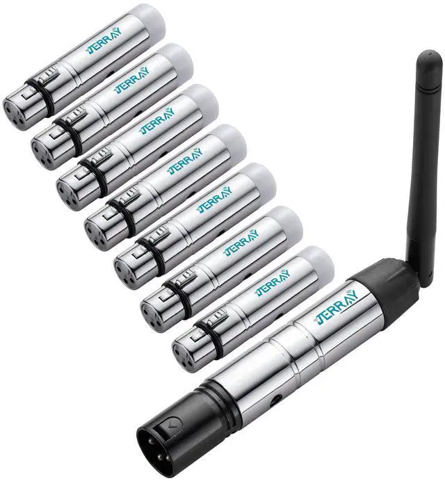 Main image of 8Pcs Wireless DMX, Metal 2.4G DMX512 7pcs Female Receivers 1Transmitter for DMX Transmitter Light Controller, DJ Equipment, LED Stage, Bar, Disco, Theater, Concert, PAR Effect Lamp, silver