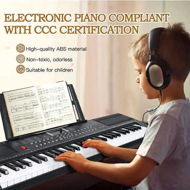 Alt view image 2 of 7 - Keyboard Piano 61 Key Electric Piano Keyboard for Beginners/Professional, Portable Light Up Music Keyboard Built-in Dual Speakers with LED Display, Music Stand, Stand, Microphone, Bench (A)